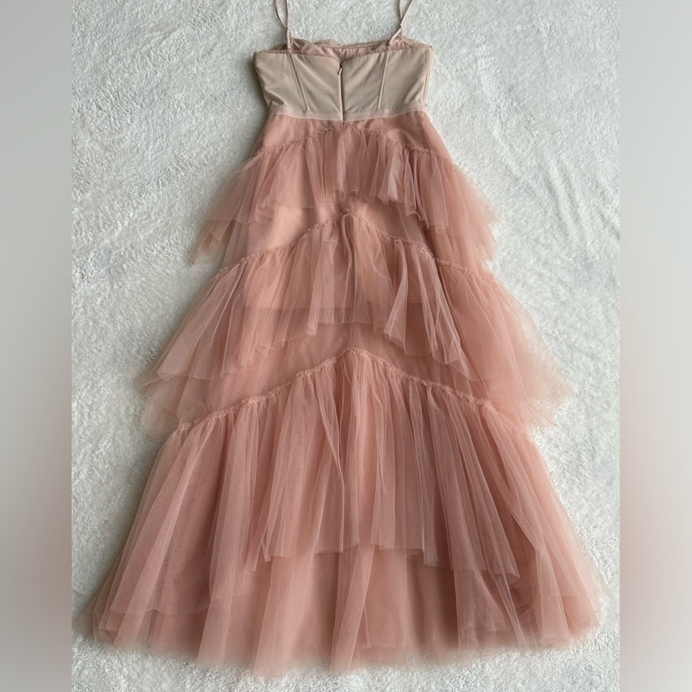 BCBG Pink Tiered Sundress Spaghetti Strap Prom